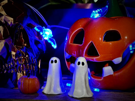 Handmade Clay Ghosts and Pumpkin Set